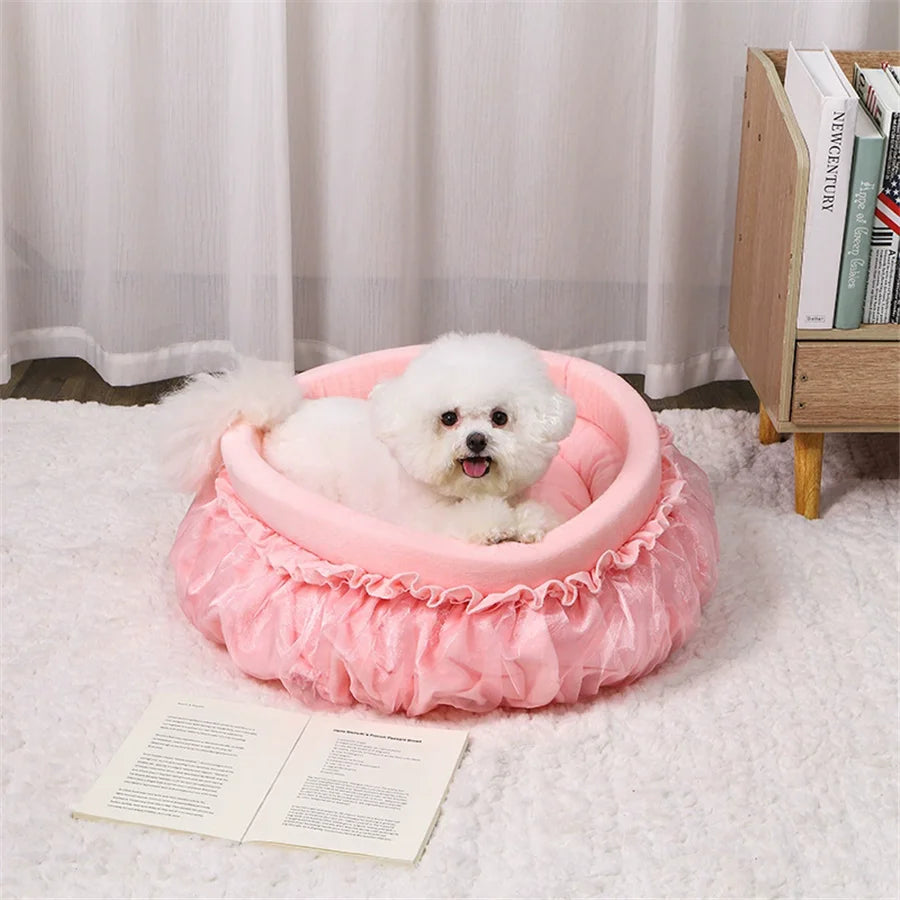 Luxury Ruffled Pet Bed with Satin Bow