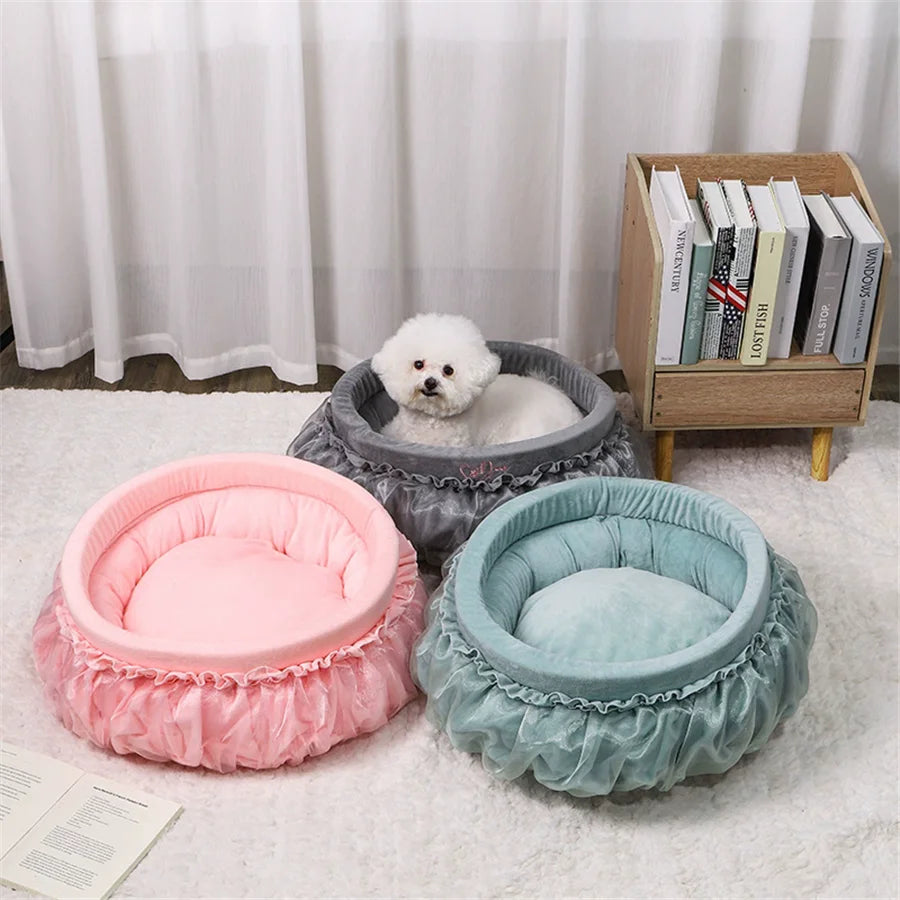 Luxury Ruffled Pet Bed with Satin Bow