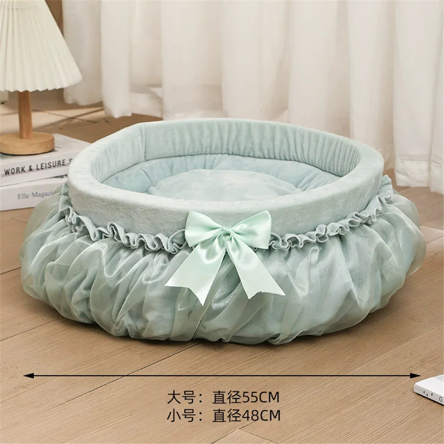 Luxury Ruffled Pet Bed with Satin Bow