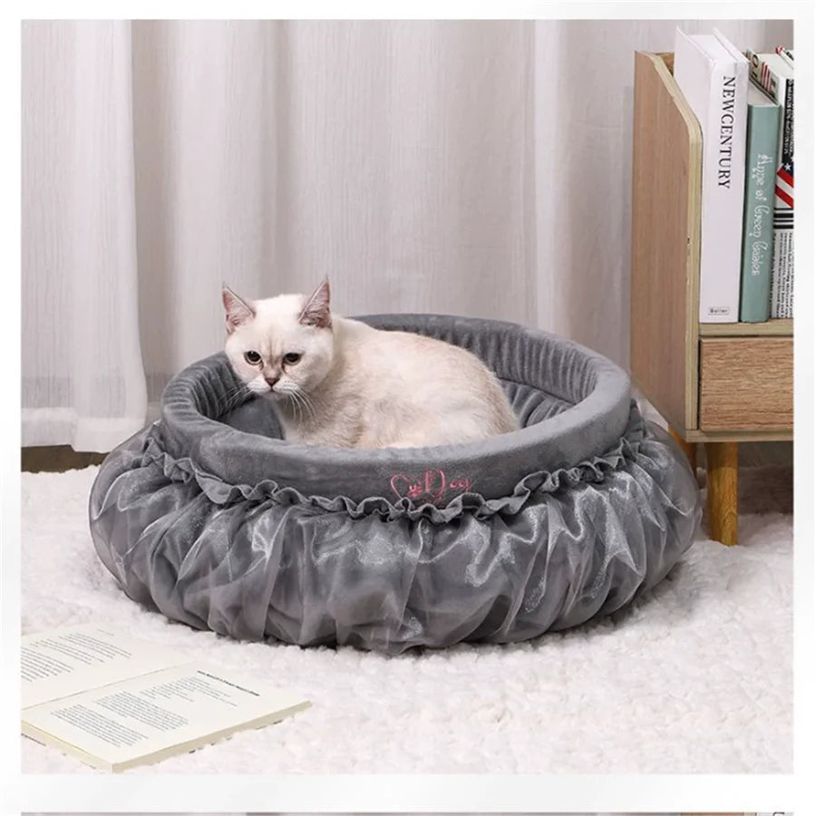 Luxury Ruffled Pet Bed with Satin Bow