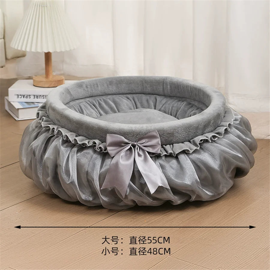 Luxury Ruffled Pet Bed with Satin Bow
